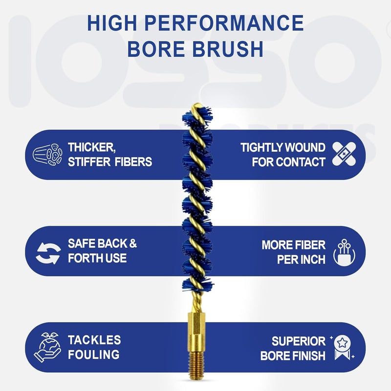 Iosso Premium Bore Brush – Blue Synthetic Fiber – Durable, Long-Lasting Tool for Gun Maintenance – Made in USA Bore Cleaning Brush (.338 Rifle BORE Brush) - Image 3